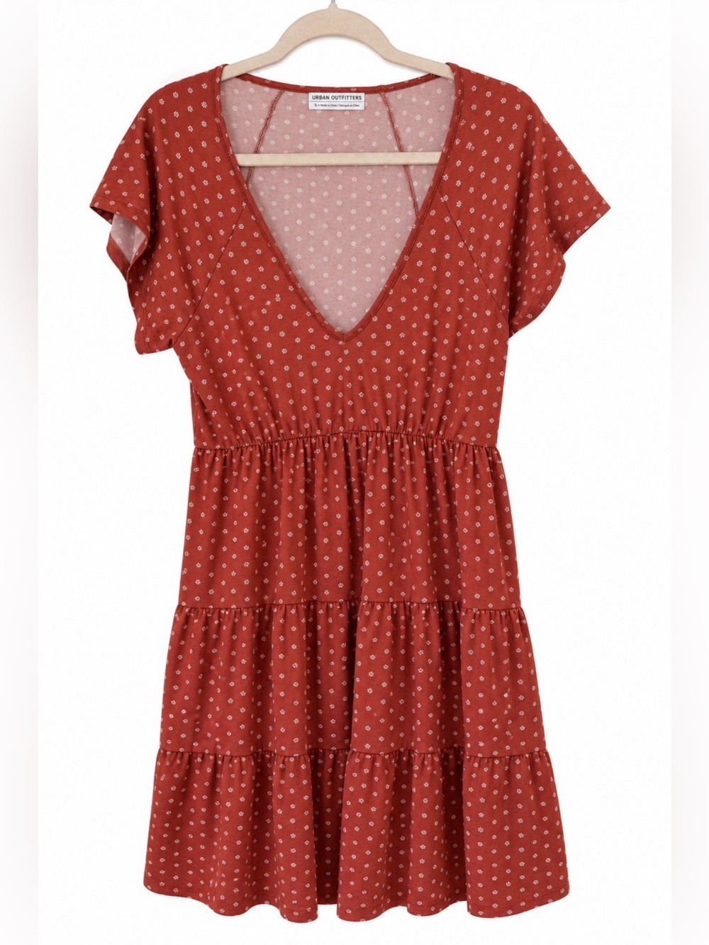 Urban Outfitters Rust Red Tiered Floral-Print womans Dress size Small boho